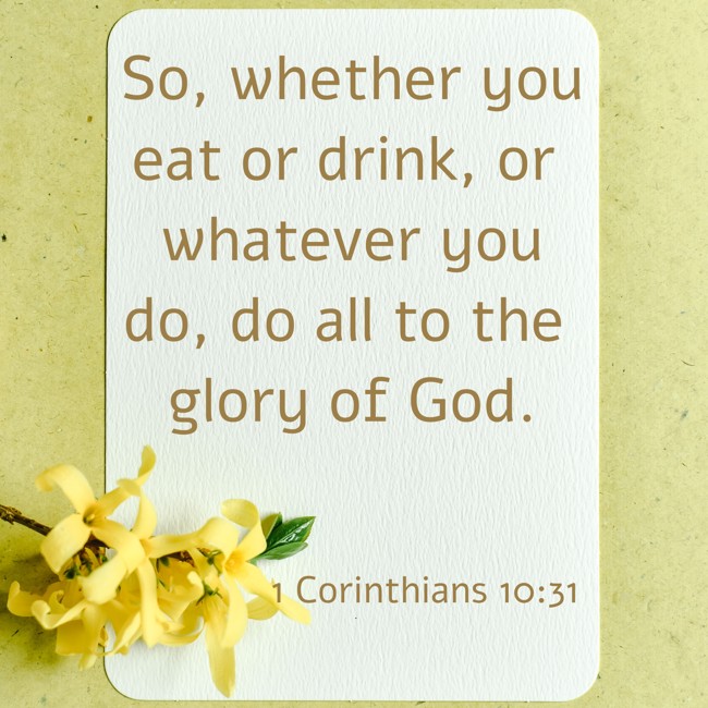  So, whether you eat or drink, or whatever you do, do all to the glory of God.   - 1 Corinthians 10:31 