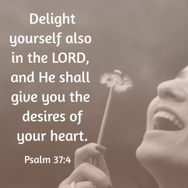  Delight yourself also in the LORD, and He shall give you the desires of your heart.   - Psalm 37:4 