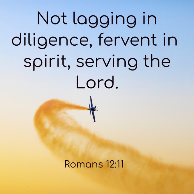  Not lagging in diligence, fervent in spirit, serving the Lord.   - Romans 12:11 