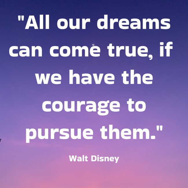 All our dreams can come true, if we have the courage to pursue them.   - Walt Disney 