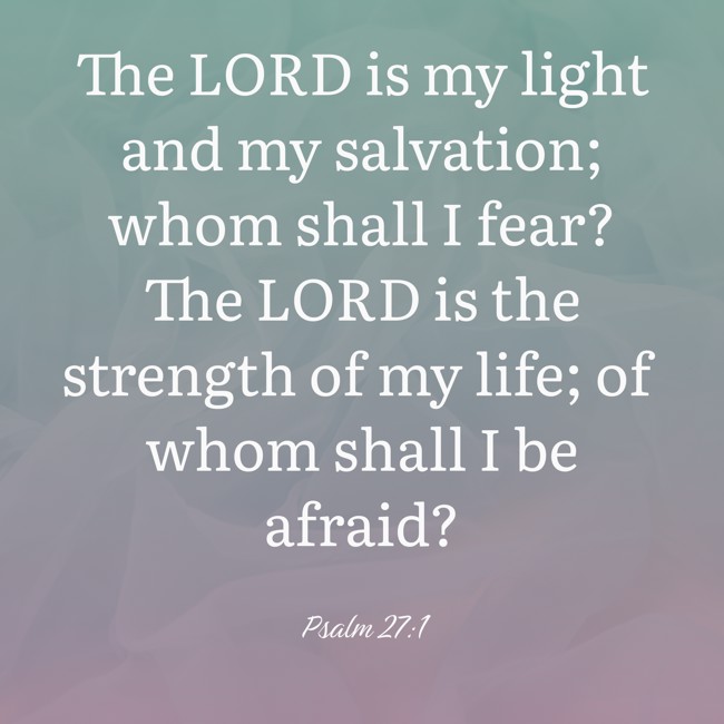 The LORD is my light and my salvation; whom shall I fear? The LORD is the strength of my life; of whom shall I be afraid? - Psalm 27:1