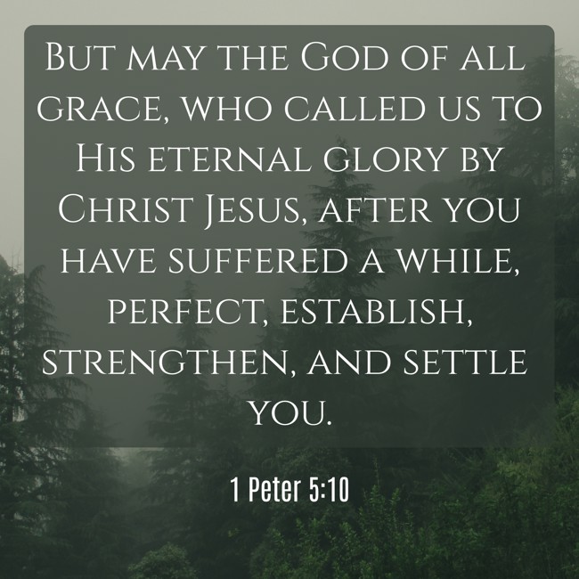 But may the God of all grace, who called us to His eternal glory by Christ Jesus, after you have suffered a while, perfect, establish, strengthen, and settle you. - 1 Peter 5:10