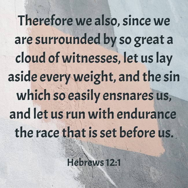 Therefore we also, since we are surrounded by so great a cloud of witnesses, let us lay aside every weight, and the sin which so easily ensnares us, and let us run with endurance the race that is set before us. - Hebrews 12:1