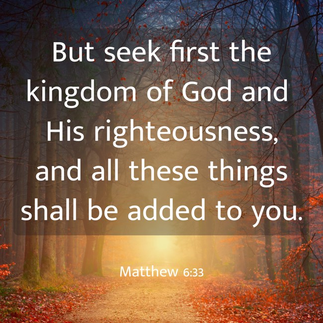 But seek first the kingdom of God and His righteousness, and all these things shall be added to you. - Matthew 6:33