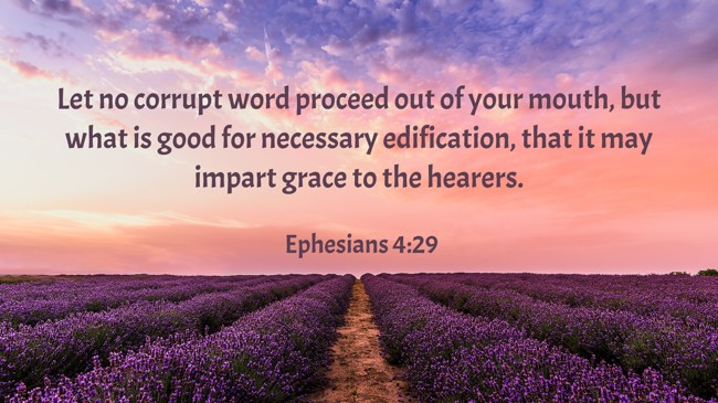 Let no corrupt word proceed out of your mouth, but what is good for necessary edification, that it may impart grace to the hearers. - Ephesians 4:29