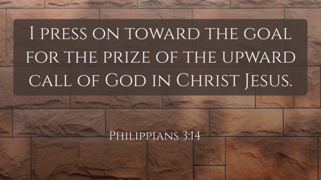 I press on toward the goal for the prize of the upward call of God in Christ Jesus. - Philippians 3:14