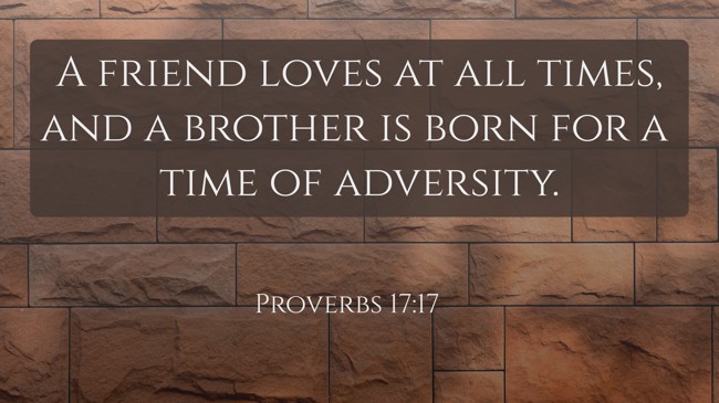 A friend loves at all times, and a brother is born for a time of adversity. - Proverbs 17:17