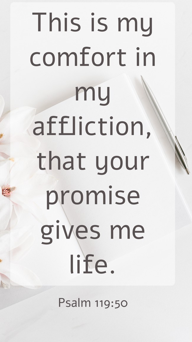 This is my comfort in my affliction, that your promise gives me life. - Psalm 119:50