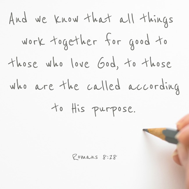  And we know that all things work together for good to those who love God, to those who are the called according to His purpose.   - Romans 8:28 
