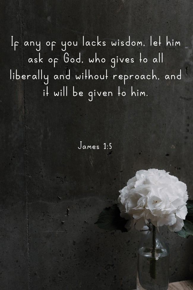 If any of you lacks wisdom, let him ask of God, who gives to all liberally and without reproach, and it will be given to him. - James 1:5