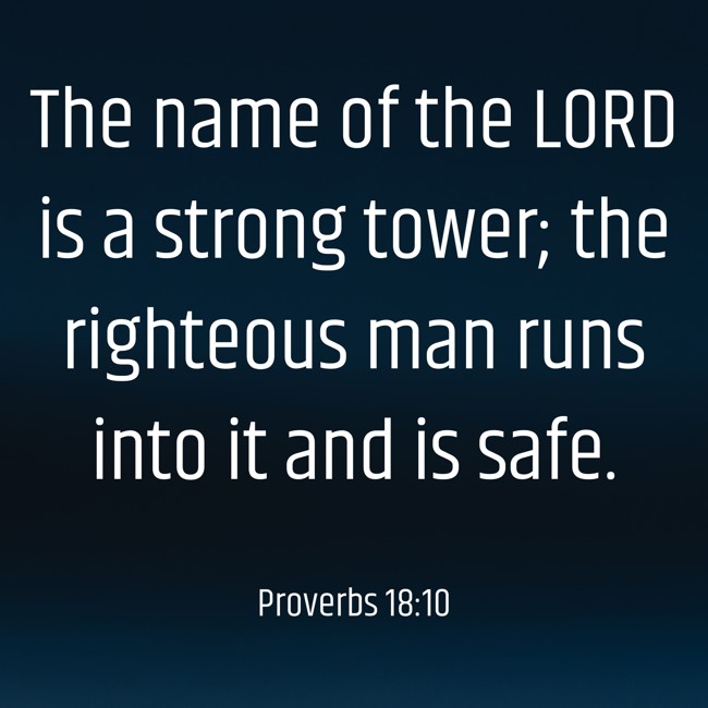 The name of the LORD is a strong tower; the righteous man runs into it and is safe. - Proverbs 18:10