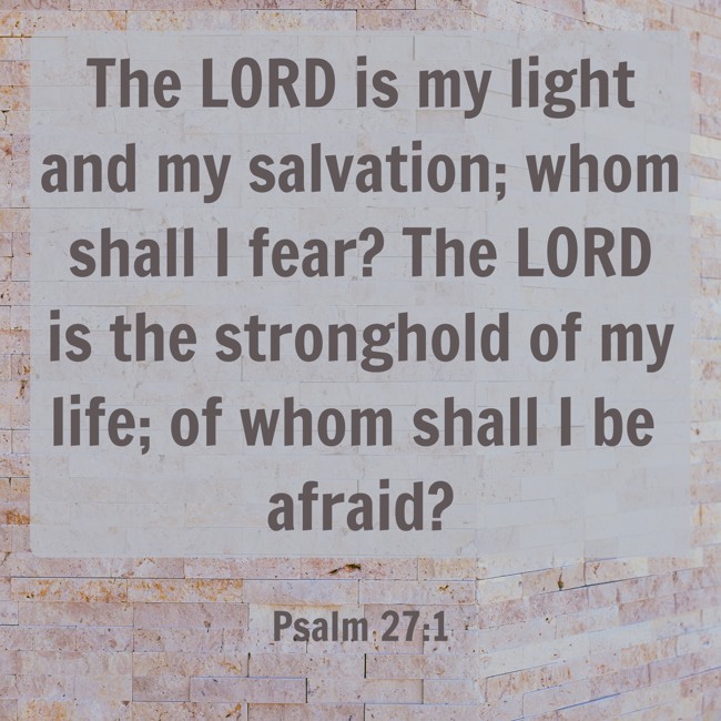 The LORD is my light and my salvation; whom shall I fear? The LORD is the stronghold of my life; of whom shall I be afraid? - Psalm 27:1