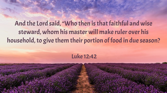 And the Lord said, “Who then is that faithful and wise steward, whom his master will make ruler over his household, to give them their portion of food in due season? - Luke 12:42