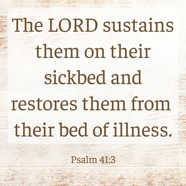 The LORD sustains them on their sickbed and restores them from their bed of illness. - Psalm 41:3