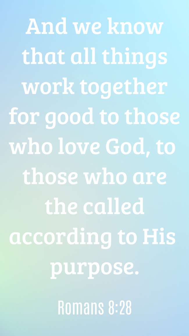  And we know that all things work together for good to those who love God, to those who are the called according to His purpose.   - Romans 8:28 