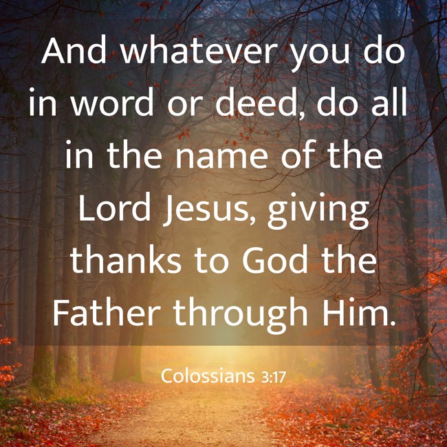 And whatever you do in word or deed, do all in the name of the Lord Jesus, giving thanks to God the Father through Him. - Colossians 3:17