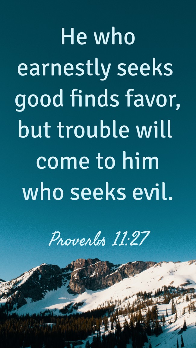He who earnestly seeks good finds favor, but trouble will come to him who seeks evil. - Proverbs 11:27