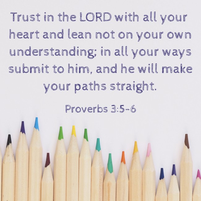 Trust in the LORD with all your heart and lean not on your own understanding; in all your ways submit to him, and he will make your paths straight. - Proverbs 3:5-6