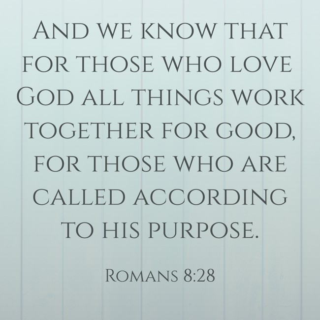  And we know that for those who love God all things work together for good, for those who are called according to his purpose.   - Romans 8:28 
