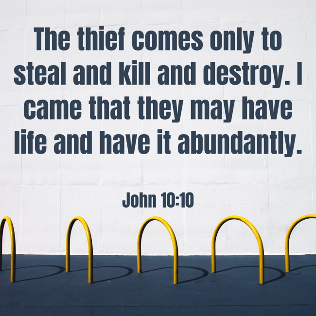  The thief comes only to steal and kill and destroy. I came that they may have life and have it abundantly.   - John 10:10 