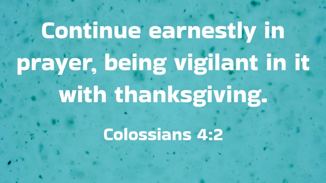 Continue earnestly in prayer, being vigilant in it with thanksgiving. - Colossians 4:2