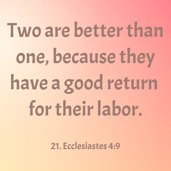 Two are better than one, because they have a good return for their labor. - 21. Ecclesiastes 4:9