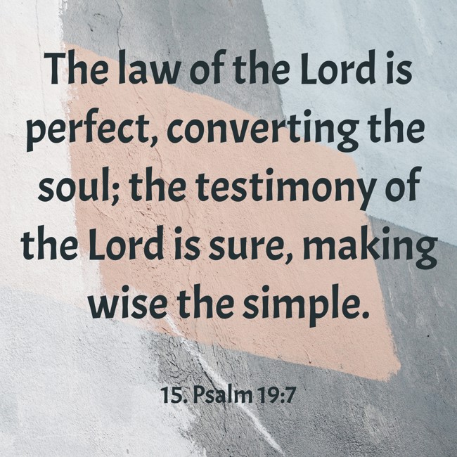 The law of the Lord is perfect, converting the soul; the testimony of the Lord is sure, making wise the simple. - 15. Psalm 19:7