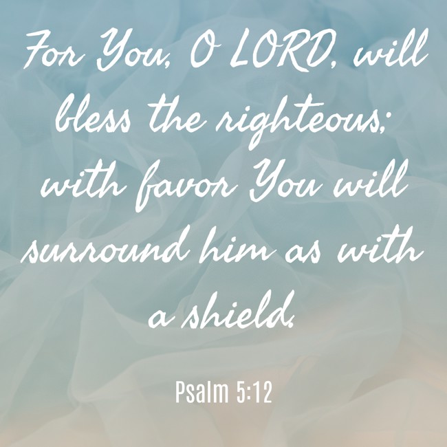 For You, O LORD, will bless the righteous; with favor You will surround him as with a shield. - Psalm 5:12