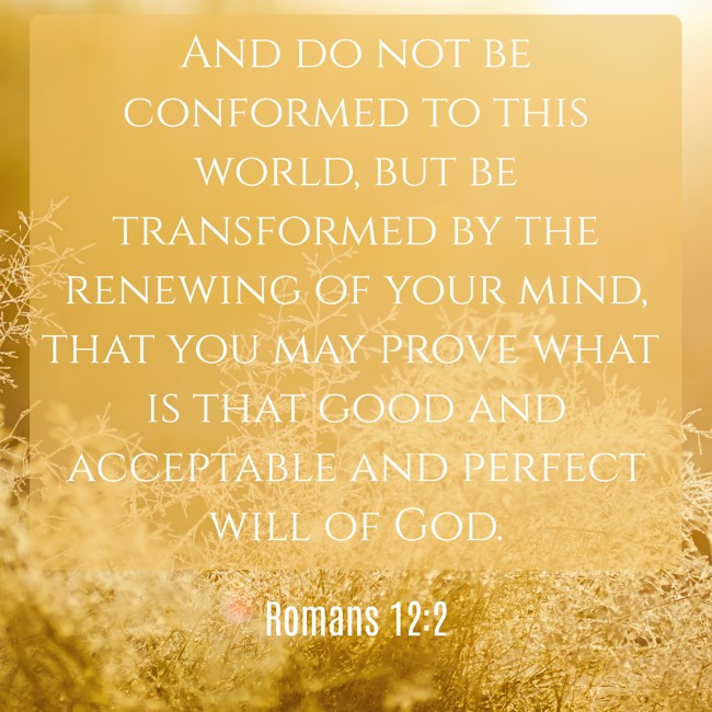  And do not be conformed to this world, but be transformed by the renewing of your mind, that you may prove what is that good and acceptable and perfect will of God.   - Romans 12:2 