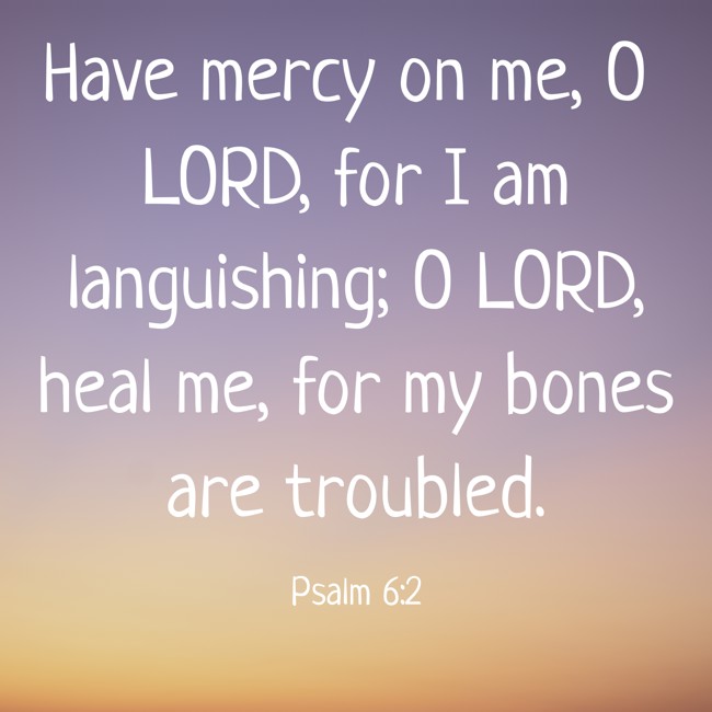 Have mercy on me, O LORD, for I am languishing; O LORD, heal me, for my bones are troubled. - Psalm 6:2
