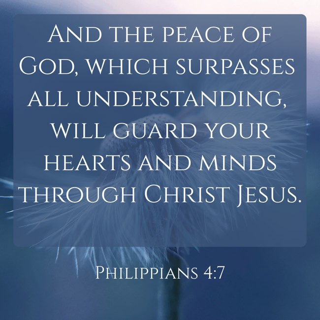And the peace of God, which surpasses all understanding, will guard your hearts and minds through Christ Jesus. - Philippians 4:7
