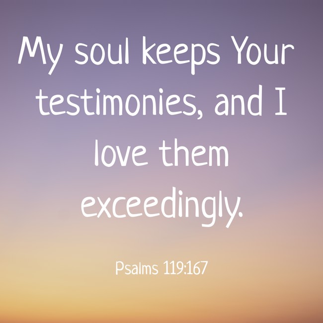 My soul keeps Your testimonies, and I love them exceedingly. - Psalms 119:167