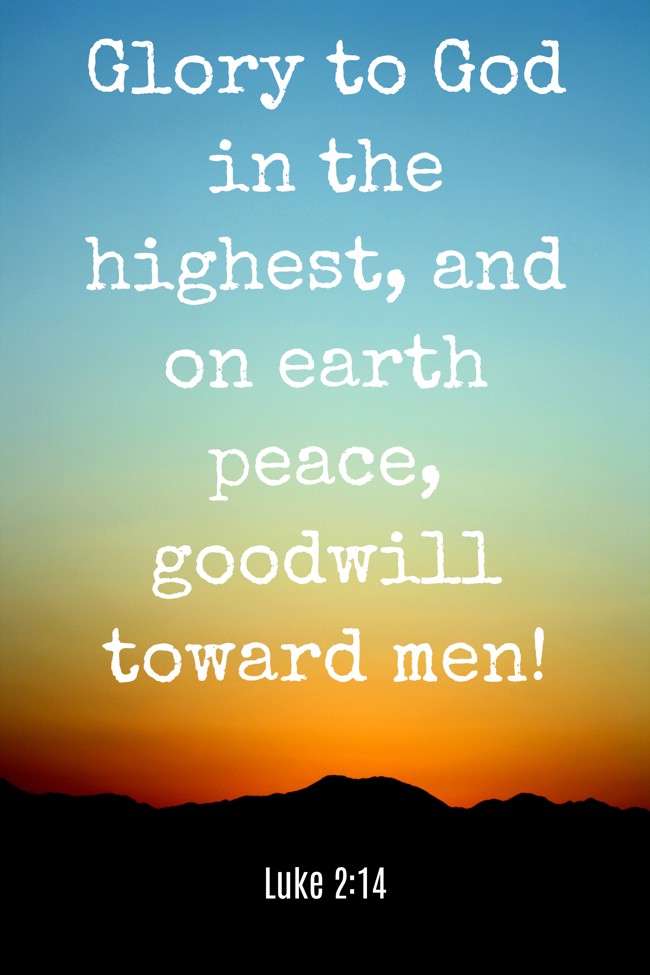 Glory to God in the highest, and on earth peace, goodwill toward men! - Luke 2:14