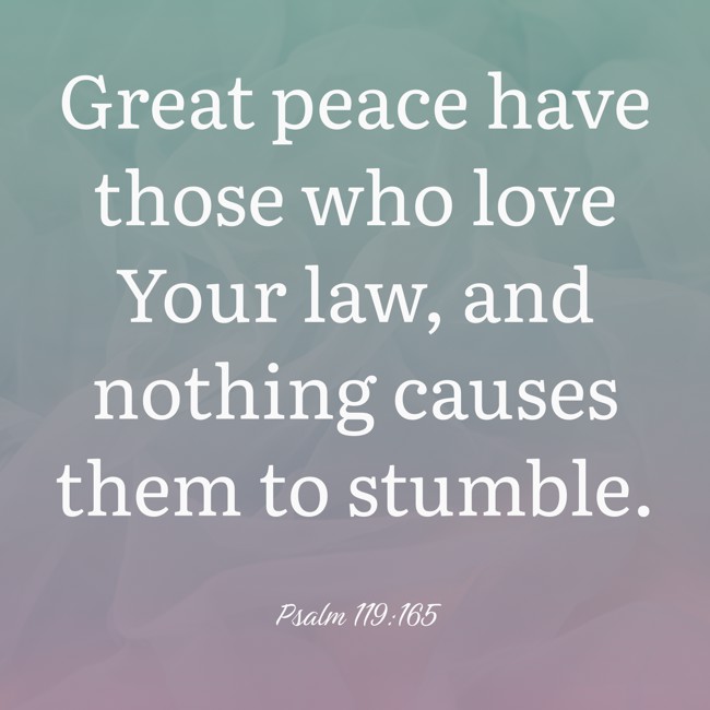 Great peace have those who love Your law, and nothing causes them to stumble. - Psalm 119:165