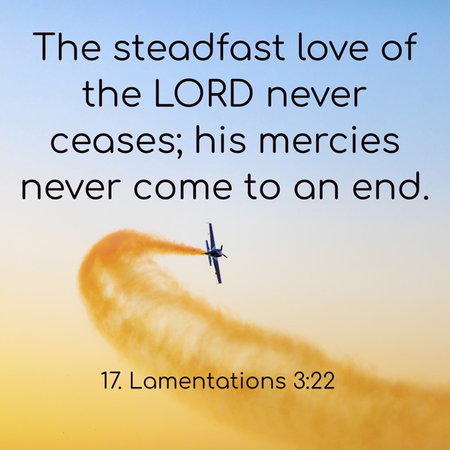 The steadfast love of the LORD never ceases; his mercies never come to an end. - 17. Lamentations 3:22