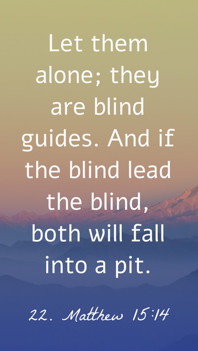Let them alone; they are blind guides. And if the blind lead the blind, both will fall into a pit. - 22. Matthew 15:14