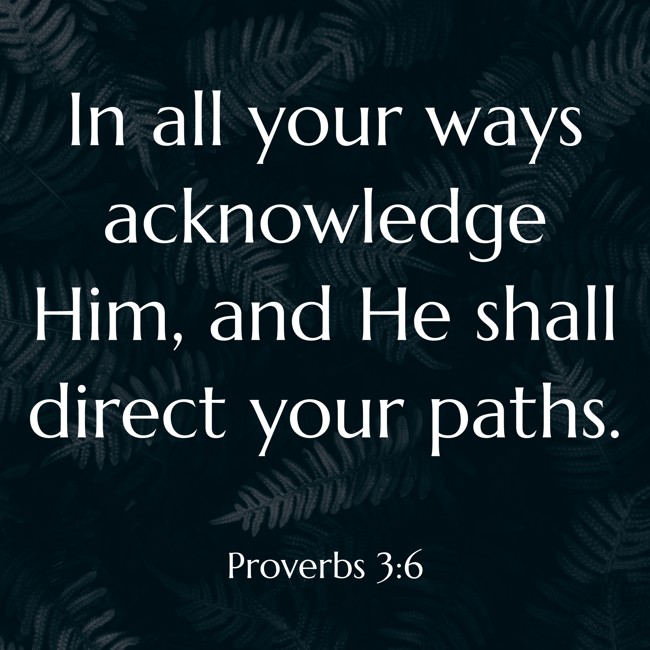 In all your ways acknowledge Him, and He shall direct your paths.   - Proverbs 3:6 
