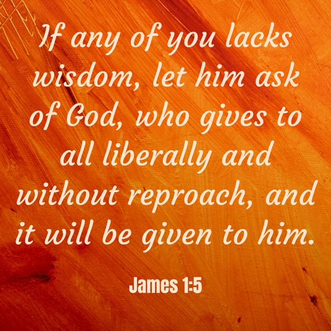 If any of you lacks wisdom, let him ask of God, who gives to all liberally and without reproach, and it will be given to him. - James 1:5