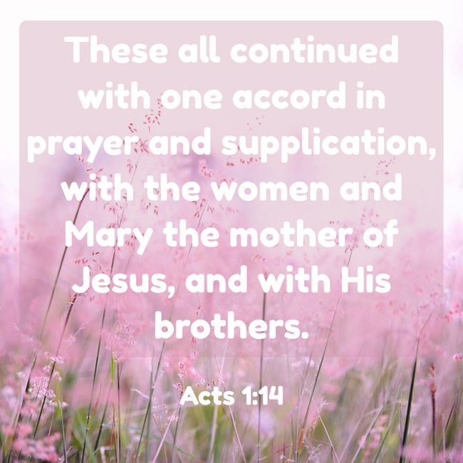 These all continued with one accord in prayer and supplication, with the women and Mary the mother of Jesus, and with His brothers. - Acts 1:14