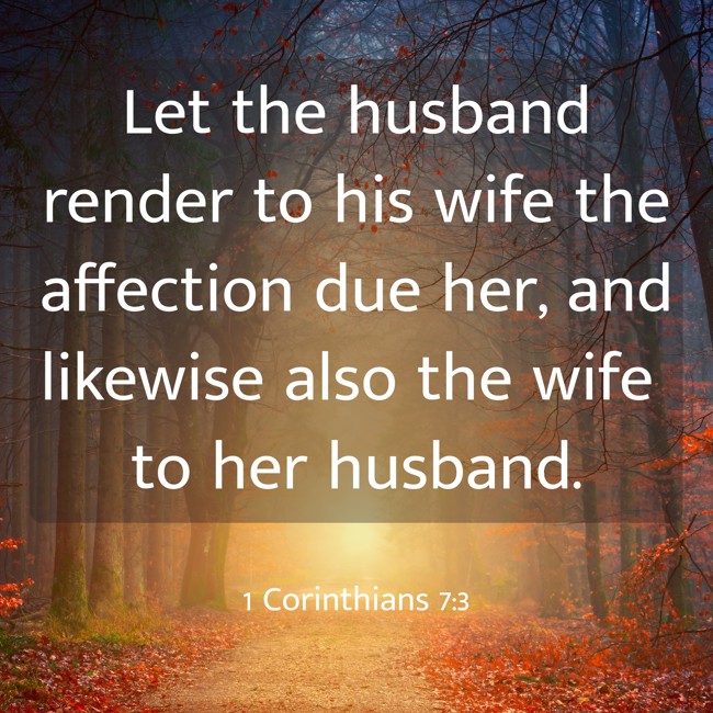 Let the husband render to his wife the affection due her, and likewise also the wife to her husband. - 1 Corinthians 7:3