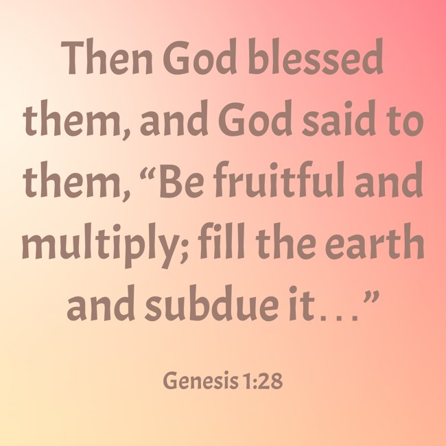 Then God blessed them, and God said to them, “Be fruitful and multiply; fill the earth and subdue it…” - Genesis 1:28