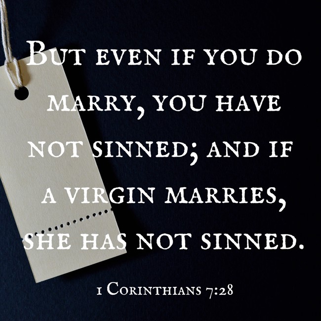 But even if you do marry, you have not sinned; and if a virgin marries, she has not sinned. - 1 Corinthians 7:28