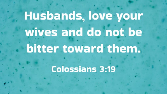 Husbands, love your wives and do not be bitter toward them. - Colossians 3:19