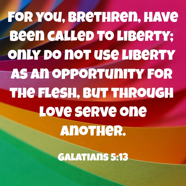 For you, brethren, have been called to liberty; only do not use liberty as an opportunity for the flesh, but through love serve one another. - Galatians 5:13