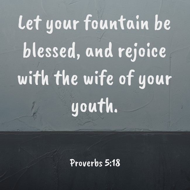 Let your fountain be blessed, and rejoice with the wife of your youth. - Proverbs 5:18