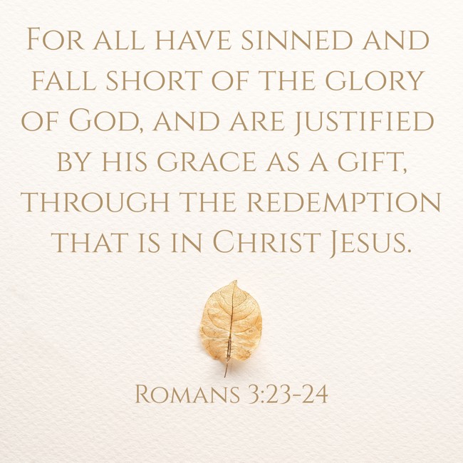 For all have sinned and fall short of the glory of God, and are justified by his grace as a gift, through the redemption that is in Christ Jesus. - Romans 3:23-24