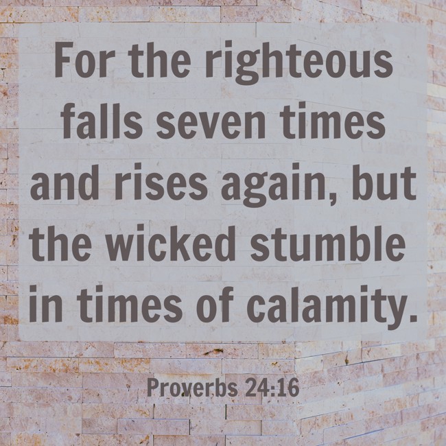 For the righteous falls seven times and rises again, but the wicked stumble in times of calamity. - Proverbs 24:16