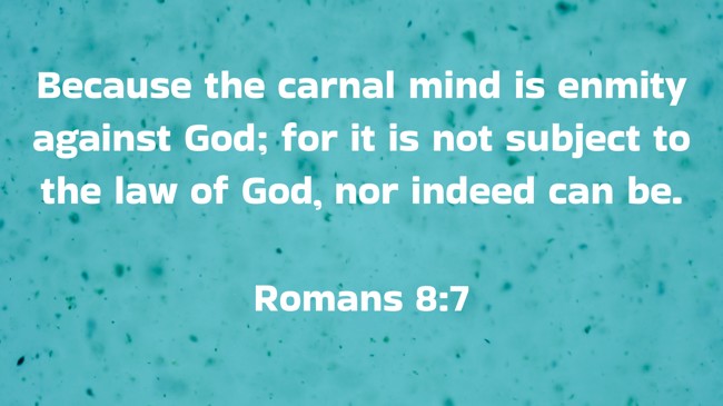 Because the carnal mind is enmity against God; for it is not subject to the law of God, nor indeed can be. - Romans 8:7