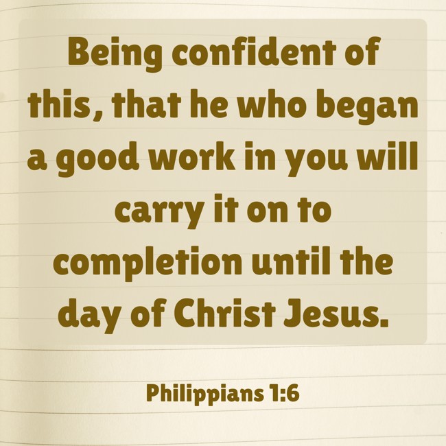  Being confident of this, that he who began a good work in you will carry it on to completion until the day of Christ Jesus.   - Philippians 1:6 