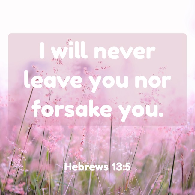 I will never leave you nor forsake you. - Hebrews 13:5